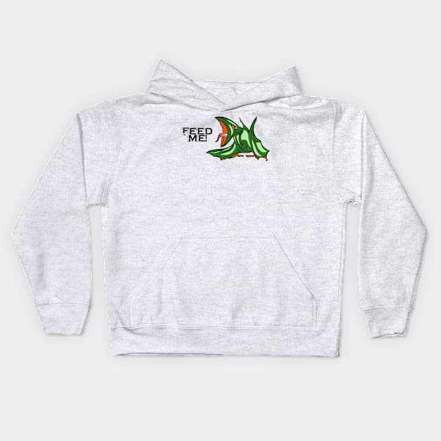 Hungry Green Flying Dinosaur Kids Hoodie by Miozoto_Design